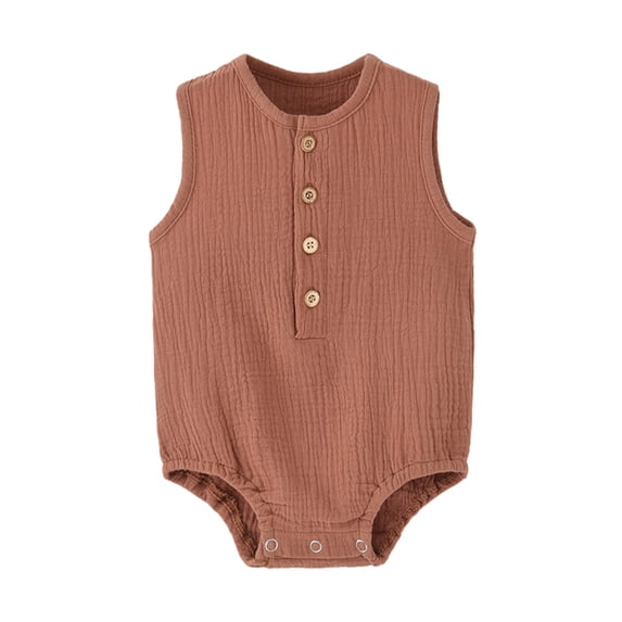 Miluxas Unisex Baby Boy Girl Bubble Romper Sleeveless Oversized Solid Romper T-Shirt Bodysuit Top Newborn Summer Clothes Coffee 9M
