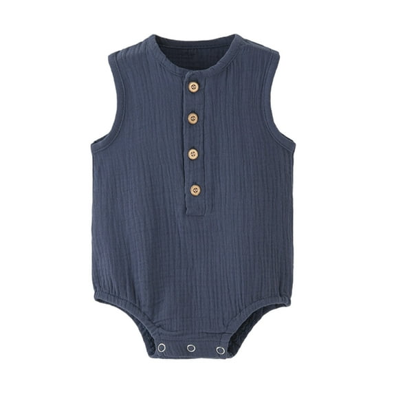 Miluxas Unisex Baby Boy Girl Bubble Romper Sleeveless Oversized Solid Romper T-Shirt Bodysuit Top Newborn Summer Clothes Navy 9M