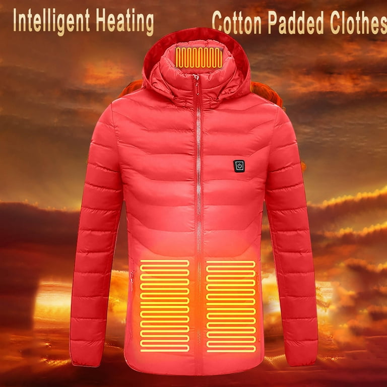 Miluxas Unisex Heated Hoodie Clearance Heated Jacket 8 Heating Zones Heated Coat Detachable Hood Heated Coat with 3 Heating Levels Red 6 M