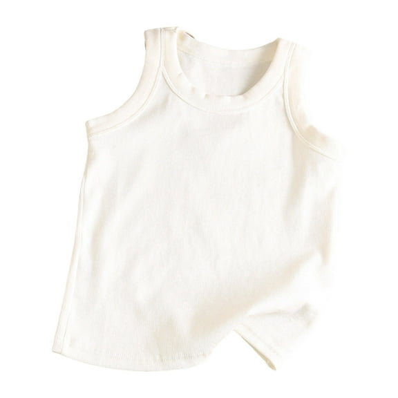 Miluxas Unisex Little Boys Girls Sleeveless Tank Tops Vest Summer Solid T-Shirts Undershirts White 8 Years