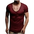thumbnail image 1 of Miluxas V Neck T Shirts Mens Scoop Neck Short Sleeve Slim Fit Basic Tee Casual Top Wine XL(XL), 1 of 7
