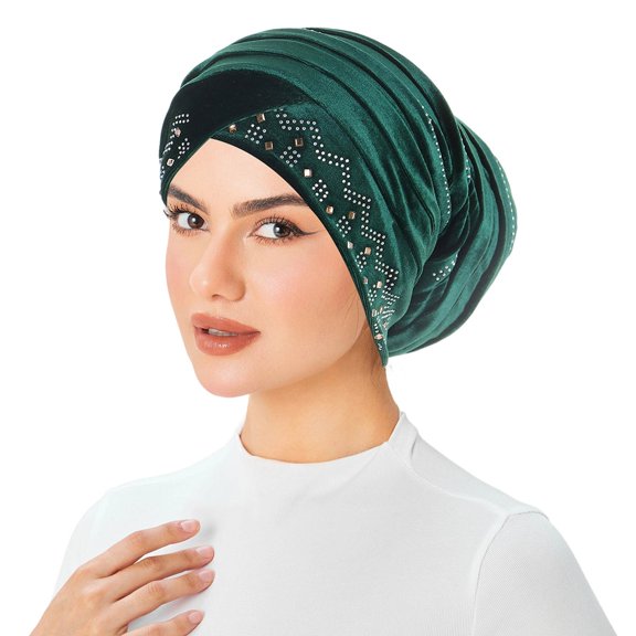 Miluxas Velvet Rhinestone Hijab Turban Beanie Hat Muslim Scarf Chemo Cancer Cap