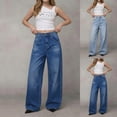 thumbnail image 1 of Miluxas Vintage High Waisted Studded Wide Leg Jeans for Women Rhinestone Rivet Baggy Washed Denim Pants Y2K Streetwear with Pockets Light Blue, 1 of 9