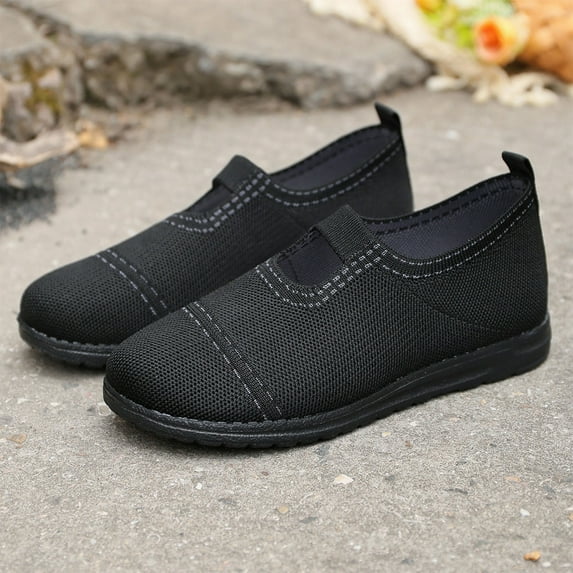 Miluxas Walking Shoes Women's Flats Mesh Soft Washable Slip-On Shoes Black 6.5(38)