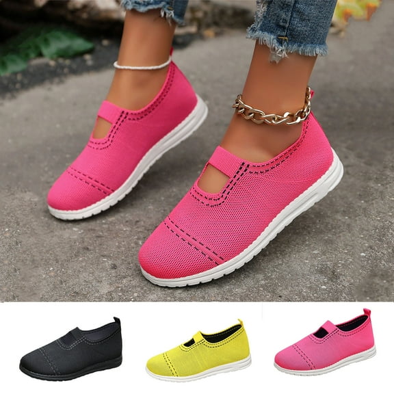 Miluxas Walking Shoes Women's Flats Mesh Soft Washable Slip-On Shoes Yellow 9.5(43)