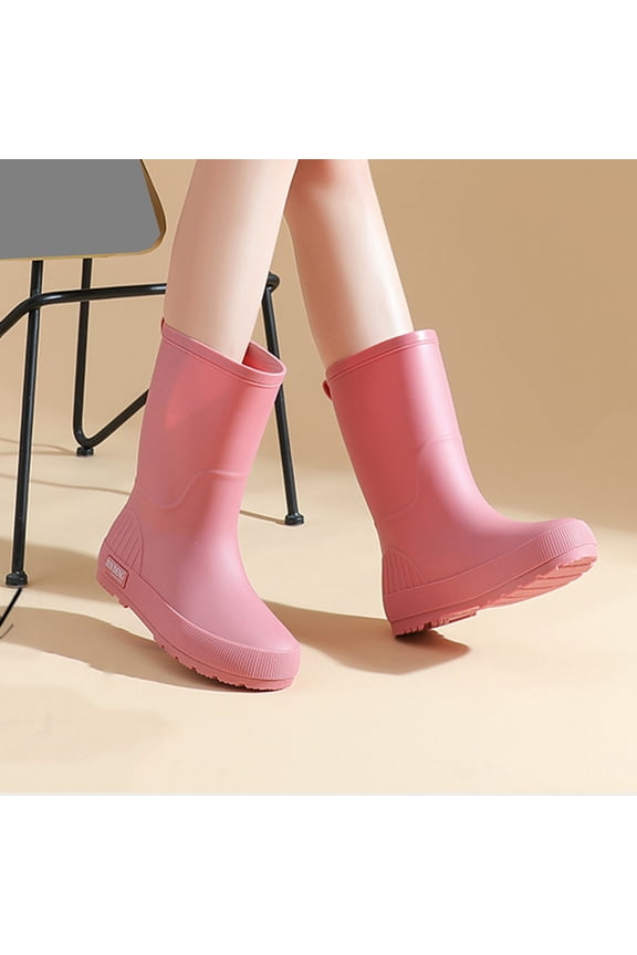 Waterproof Rain Boots for Women Lightweight Slip Resistant Fishing Deck Garden Mid-calf Outdoor Work Booties Pink 6(37)