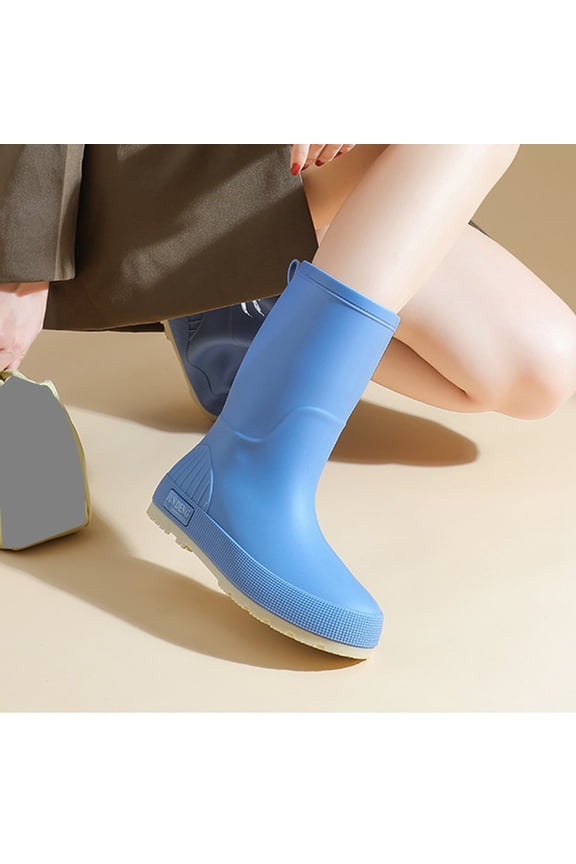Waterproof Rain Boots for Women Lightweight Slip Resistant Fishing Deck Garden Mid-calf Outdoor Work Booties Sky Blue 6(37)