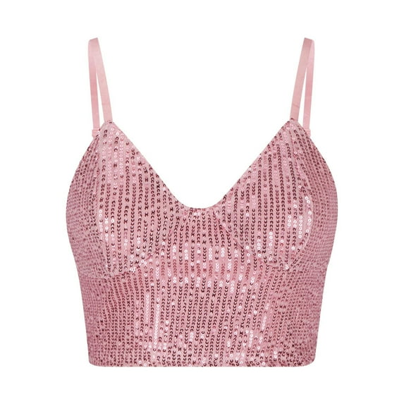 Miluxas Wedding Guest Clothing for Women Sequin Cami Top for Women's Spaghetti Strap Club Party Crop Tank Tops Clearance Pink 4(S)