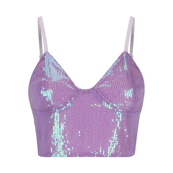 Miluxas Wedding Guest Clothing for Women Sequin Cami Top for Women's Spaghetti Strap Club Party Crop Tank Tops Clearance Purple 2(XS)