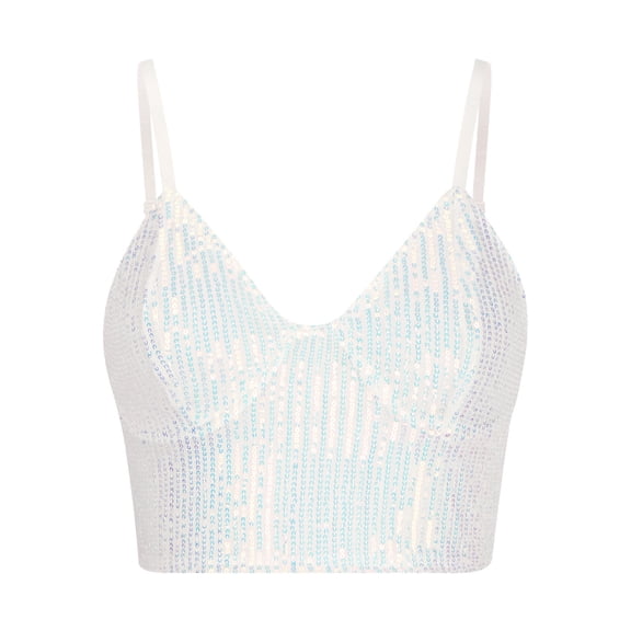 Miluxas Wedding Guest Clothing for Women Sequin Cami Top for Women's Spaghetti Strap Club Party Crop Tank Tops White 10(XL)