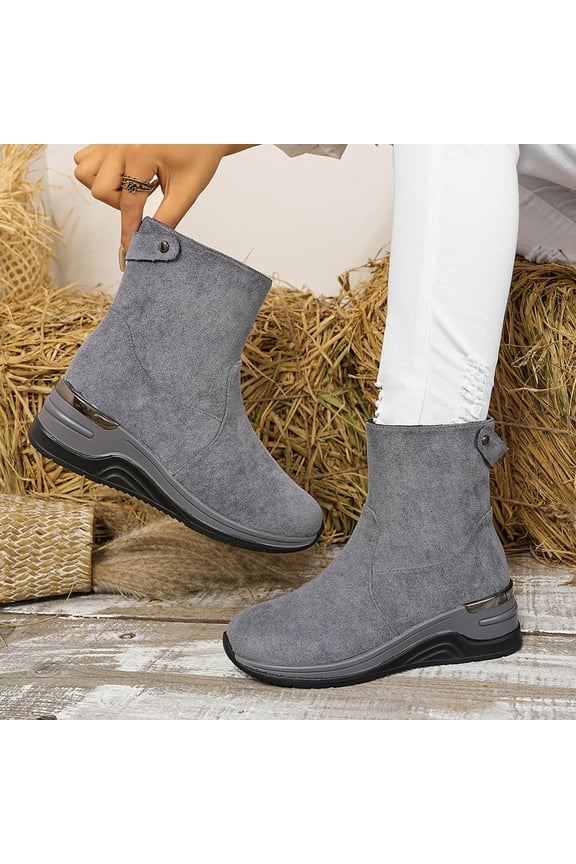Wedge Boots for Women Platform Suede Leather Ankle Boots Air Cushion Walking Casual Shoes Ladies Fall Winter Vintage Comfotable Short Booties Gray 7.5(40)