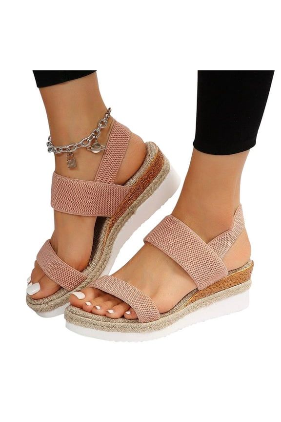 Wedge Sandals for Women : Dressy Platform Summer Comfortable Low Heel Open Toe Ankle Strap Walking Sandals Pink 5.5(36)