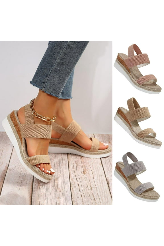 Wedge Sandals for Women : Dressy Platform Summer Comfortable Low Heel Open Toe Ankle Strap Walking Sandals Pink 9.5(43)