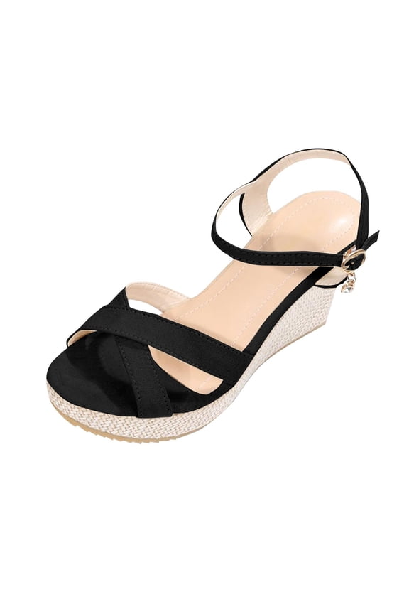 Wedge Sandals for Women Dressy Comfortable Open Toe Low Platform Wedges Sandal Casual Summer Wedding Shoes Black 9(42)