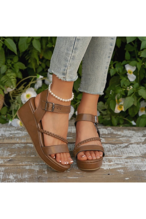 Wedge Sandals for Women Dressy: Comfortable Strappy Womens Platform Sandals - Casual Summer Wedding Walking Shoes Brown 8.5(41)