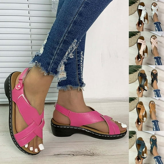 Miluxas Wedge Sandals for Women Low: Dressy Summer Sandals - Comfortable Rhinestone Sandals Yellow 9.5(43)