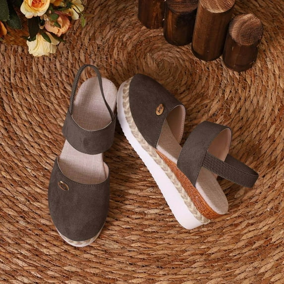 Miluxas Wedge Sandals for Women Summer Dressy,Ankle Strap Closed Toe Sandal Anti Slip Beach Comfortable Outdoor Shoes Coffee 9(43)