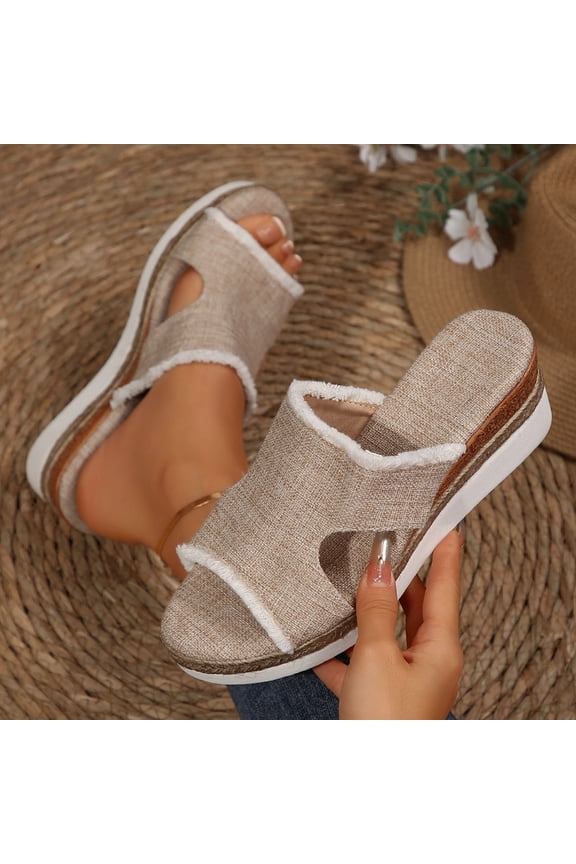 Wedge Womens Sandals Wide Platform Slides Mule Sandals Slip on Wedge Sandals Espadrilles Dressy Comfortable Summer Khaki 6.5(38)