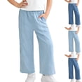 thumbnail image 1 of Miluxas Wide Leg Baggy Jeans, Elastic Waist Jeans for Girl Trendy Loose Pants Light Blue 15-16 Years, 1 of 8