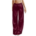 thumbnail image 1 of Miluxas Wide Leg Pants for Woman Stretchy Dressy Satin Pants Women Pull on Business Casual Trousers with Pocket Wine 8-10(M), 1 of 9