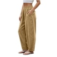 thumbnail image 1 of Miluxas Wide Leg Taperd Pants for Women Elastic High Waist Casual Loose Fit Trousers with Pockets Lightweight Hiking Harem Pants Beige, 1 of 7