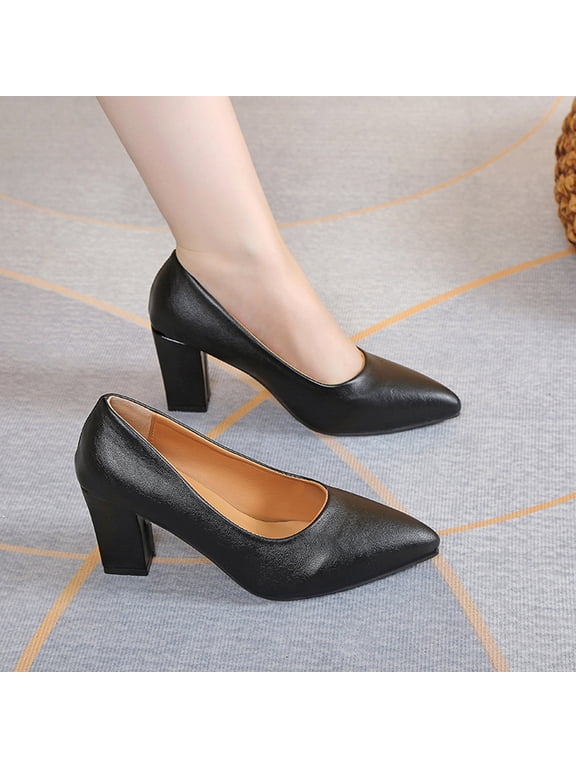 Wide Width Heels for Women Dress Shoes Low Chunky Block Closed Toe Wide Feet Heels Work office Party Casual Classic Slip On Comfortabl Pumps Black 7.5(40)