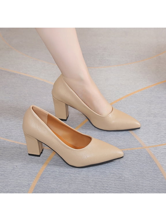 Wide Width Heels for Women Dress Shoes Low Chunky Block Closed Toe Wide Feet Heels Work office Party Casual Classic Slip On Comfortabl Pumps Khaki 8.5(41)