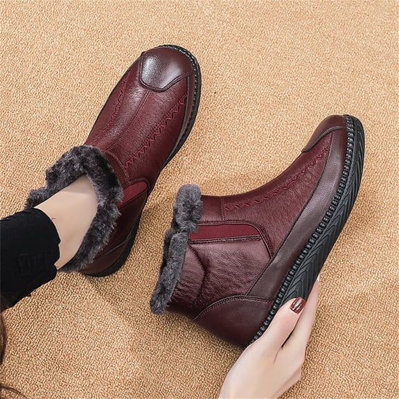 Miluxas Winter Boots for Women , Snow Boots for Women,Womens Winter Boots, Women's Waterproof Snow Boots, Ankle Boots for Women Fur Lined Lightweight Outdoor Anti-Slip Red 8.5(40)