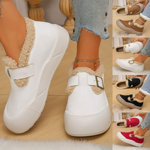 Miluxas Winter Boots for Women Warm Fleece Lined Slip on Ankle Snow Short Boots Comfortable Outdoor Shoes White 9.5(43)