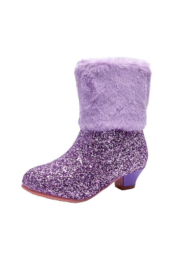 Winter Children's Snow Boots Girls' Warm Short Boots Girls' Plush Shoes Princess Shoes Purple 1.5(35)