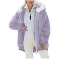 thumbnail image 1 of Miluxas Winter Coats for Women Fuzzy Fleece Zipper Jacket Hooded Color Block Cardigan Coat Outerwear with Pocket Purple M(M), 1 of 8