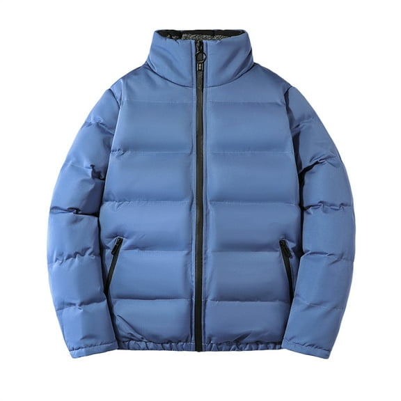 Miluxas Winter Jacket for Men Lightweight Casual Full Zip Long Sleeve Padded Coats Thicken Loose Casual Fashion Warm Outwear Blue