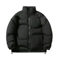 thumbnail image 1 of Miluxas Winter Men Cotton Padded Jacket Solid Color Drawstring Hooded Thicken Coat Coldproof Pockets Jacket Black, 1 of 6