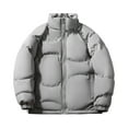 thumbnail image 1 of Miluxas Winter Men Cotton Padded Jacket Solid Color Drawstring Hooded Thicken Coat Coldproof Pockets Jacket Gray, 1 of 6