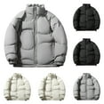thumbnail image 1 of Miluxas Winter Men Cotton Padded Jacket Solid Color Drawstring Hooded Thicken Coat Coldproof Pockets Jacket White, 1 of 7