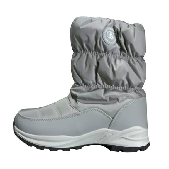 Miluxas Winter Snow Boots for Women Mid-Calf Booties with Side Zipper Thicken Comfortable Waterproof Warm Outdoor Shoes Silver 8.5(41)