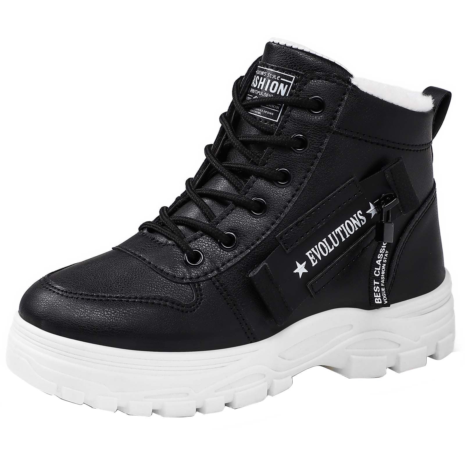 Miluxas Winter Snow Boots for Women Warm Fleece Lined Ankle Boots Comfortable Lace up Leather Booties Cute Flat Shoes Black 6.5(38)
