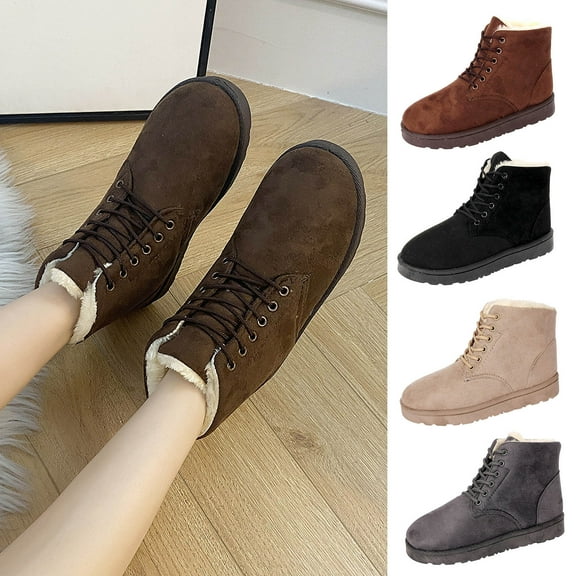 Miluxas Winter Snow Boots for Women: Warm Fur Lined Ankle Boots Comfortable Suede Lace Up Booties Cute Flat Shoes Gray 9(42)