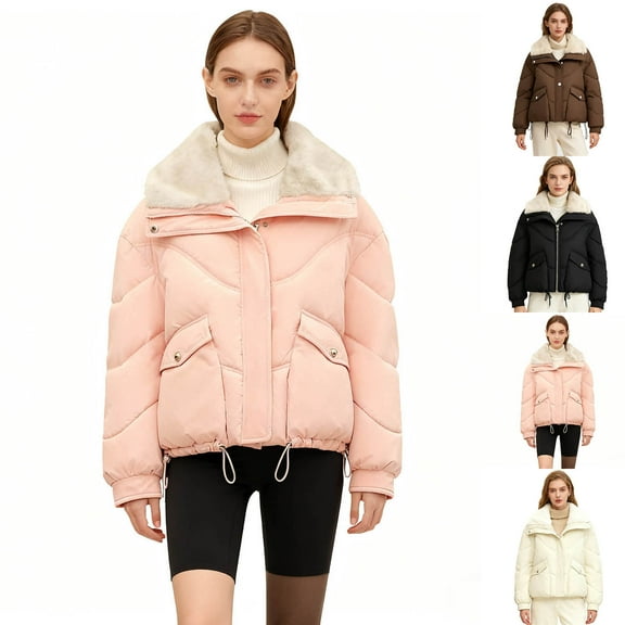 Miluxas Winter Women's Quilted Jacket Coat - Sherpa Lined Warm Jackets Thick Shearling Fleece Fuzzy Outerwear Pink XL(XL)