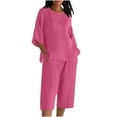 thumbnail image 1 of Miluxas Women 2 Piece Outfits Casual Beach Lounge Matching Two Piece Set Half Sleeve Top Wide Leg Capri Pant Suit Hot Pink XL(XL), 1 of 5