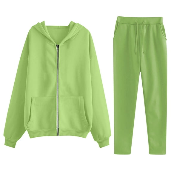 Miluxas Women 2 Piece Outfits Sweatsuit Long Sleeve Zip-Up Hoodie Fall Winter Casual Jogger Sweatsuit Sets Mint Green L(L)