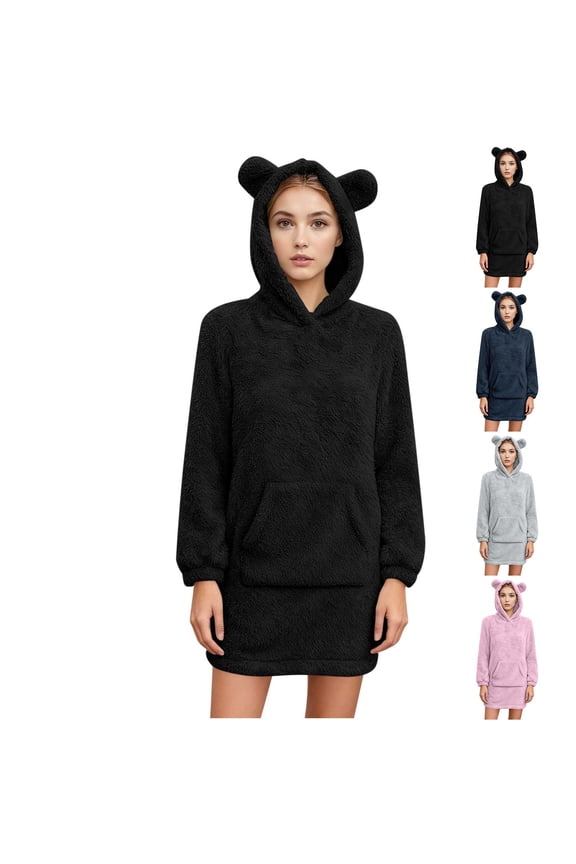 Women Bear Ear Shape Coat Fuzzy Fleece Jacket Hooded Sweatshirt Coat Pink XL(XL)