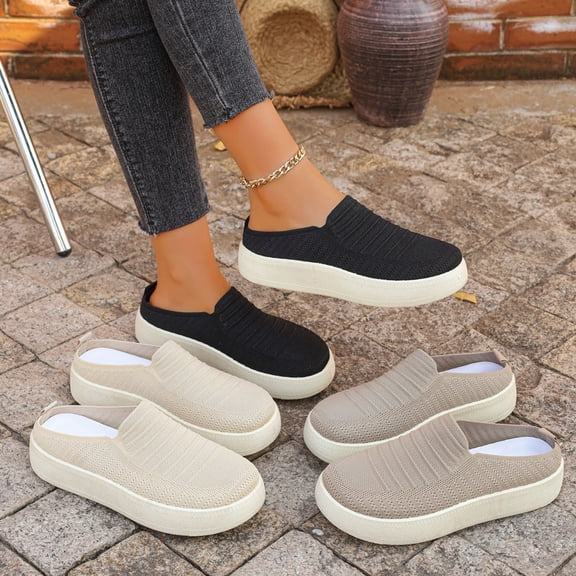 Miluxas Women Breathable Mesh Slip On Mules Closed Toe Backless Sneakers Lightweight Breathable Comfortable Walking Shoes Khaki 9(42)