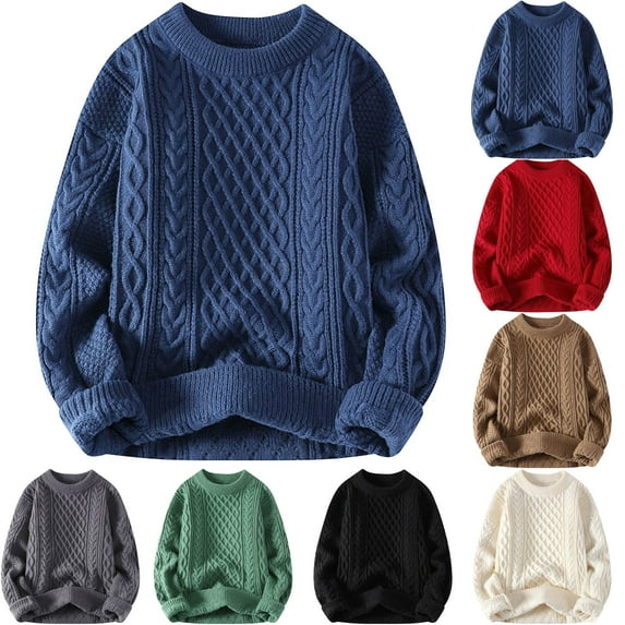 Miluxas Women Cable Knit Vintage Chunky Sweater Loose Casual Knitted Sweater Unisex Woven Crewneck Knitted Top Red 10(XL)