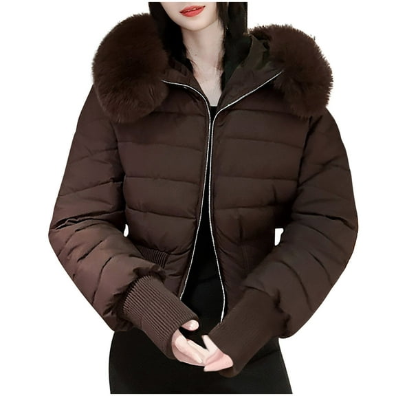 Miluxas Women Casual Fleece Hooded Coat Women's Autumn Winter Long Sleeve Loose Cotton-Padded Jacket Female Jacket Coffee M(M)