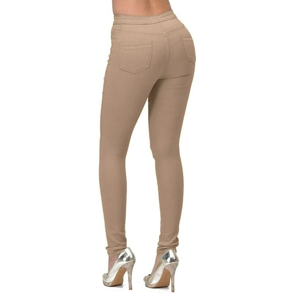 Miluxas Women Casual Pants Elastic Denim Pants Outdoor Casual Trousers A1-Khaki 8(L)