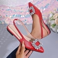 thumbnail image 1 of Miluxas Women Chunky Block Low Heel Pointed Toe Flats Shoes Slingback Buckle Rhinestone Crystal Party Cute Flats Red 9(42), 1 of 7