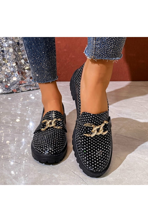 Women Chunky Loafers Round Toe Platform Loafers Comfort Work office Business Dressy Pumps Loafers Black 9(42)