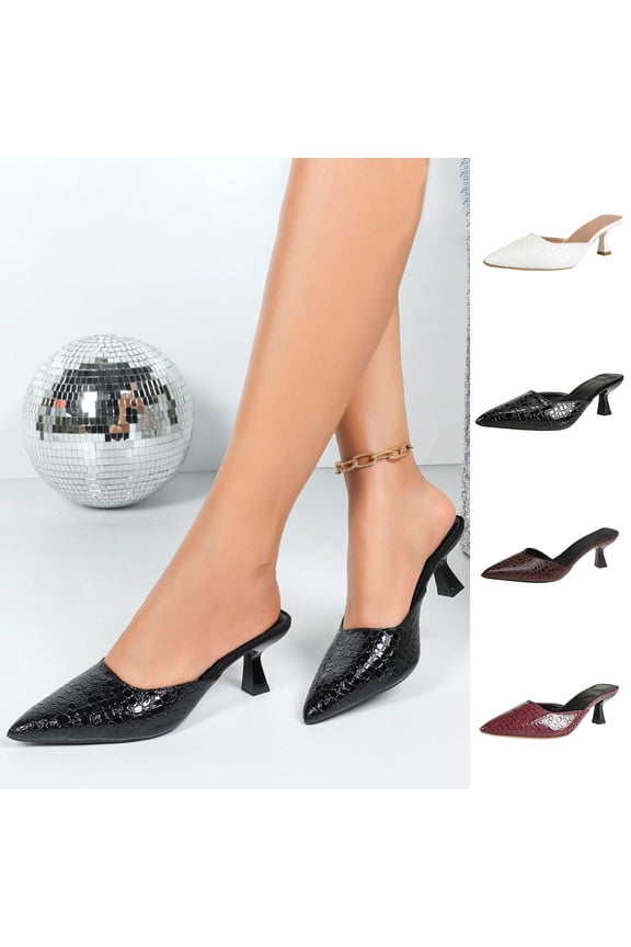 Women Classic Pointed Toe Low Mid Heel Slip on Mules Slide Sandals Kitten Shoes White 9.5(43)