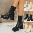 thumbnail image 1 of Miluxas Women Closed Toe Boots Shoes Chunky Block High Heels Mid Calf Boots Vintage Fashion Shoes Black 9.5(43), 1 of 9